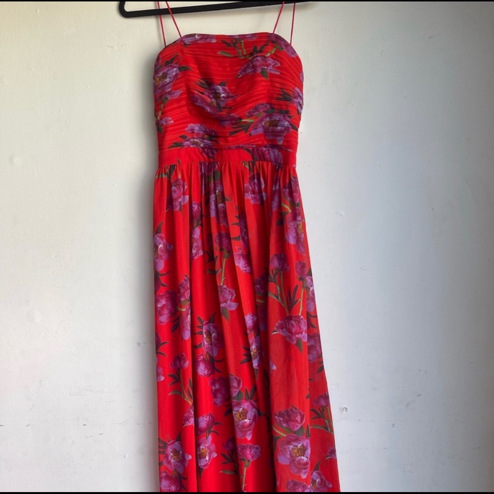 ERIN by Erin Fetherston Red chiffon floral maxi dress.